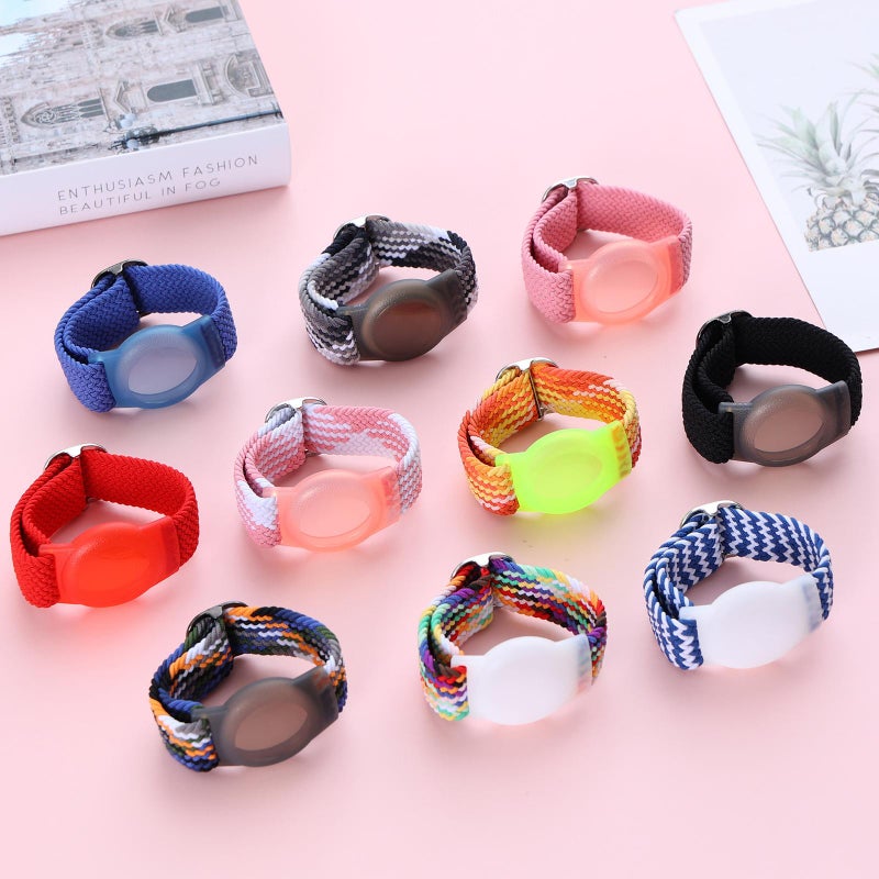 erorex For Airtag Adjustable Nylon Braided Watch Band Style Anti-Lost Tracker Protective Cover(Colorful Black) - Image 5