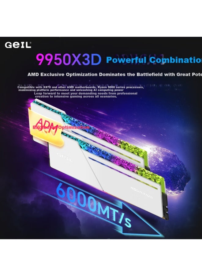 Geil Jinbang 32gb Ddr5 6400 Desktop Ram Hynix A-die Rgb Light Bar Series Metal Gray C32 - Image 1