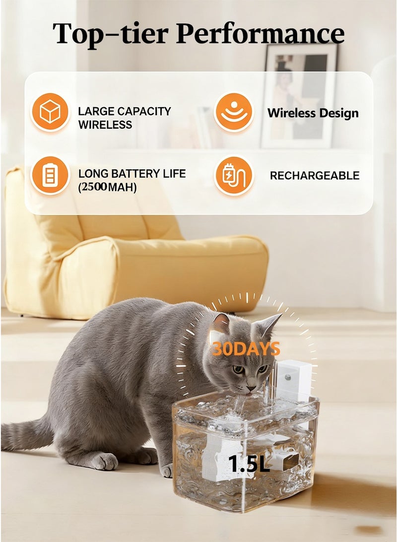 Automatic Cycle Cat Fountain Pet water fountain Quiet Pet Water Dispenser Drinking Bowl 1.5L Large Capacity (Clear) - Image 5