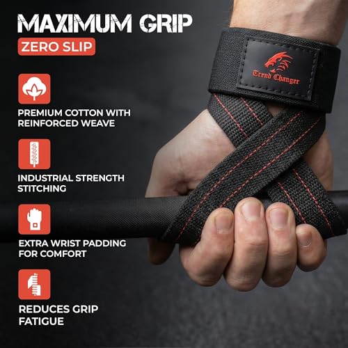 Trend Changer Figure 8 Lifting Strap Padded Deadlift Straps Heavy Duty Weight Lifting Straps Strongman Axle Bar Straps Weightlifting Wrist Wraps (Medium (Upto 8.0'' Wrist Circumference), Red White) - Image 4
