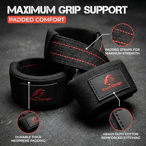 Trend Changer Figure 8 Lifting Strap Padded Deadlift Straps Heavy Duty Weight Lifting Straps Strongman Axle Bar Straps Weightlifting Wrist Wraps (Medium (Upto 8.0'' Wrist Circumference), Red White) - Image 3