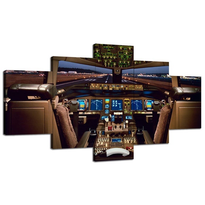 BOEING 777 WALL ART 777 COCKPIT WALL DECOR AIRPLANE COCKPIT PICTURE CANVAS PRINT POSTER PLANE PAINTING FRAMED HOME LIVING ROOM BEDROOM DECORATION60WX32H