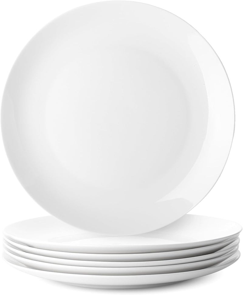 Brew To A Tea White Porcelain Dinner Plates Set of 6 105 Inch Classic Style Porcelain Construction Dinner Plates - Image 1
