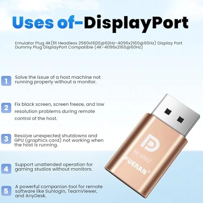 FUERAN DP - DISPLAYPORT DISPLAY EMULATOR EDID EMULATOR PLUG 4K(FIT HEADLESS 4096X2160@60HZ) - Image 3