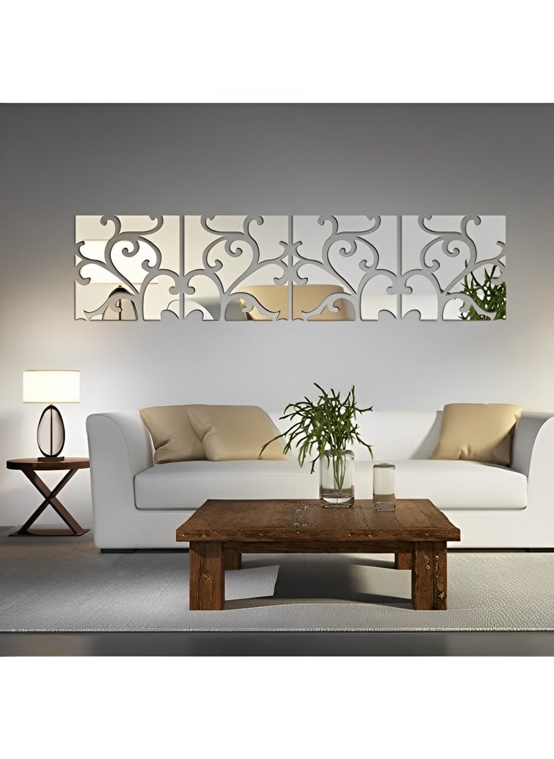 HALAMODO - 4PCS DIY 3D Mirror Wall Stickers with Square Geometric Pattern Self Adhesive Mirror Plastic Wall Sheet Tiles Made of Acrylic Material Ideal as Home Decoration for Living Room Bedroom Stair Wall Decor - Image 1