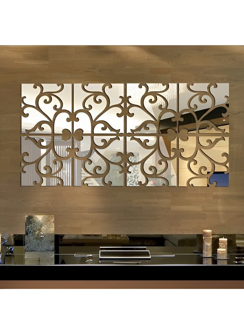 HALAMODO - 4PCS DIY 3D Mirror Wall Stickers with Square Geometric Pattern Self Adhesive Mirror Plastic Wall Sheet Tiles Made of Acrylic Material Ideal as Home Decoration for Living Room Bedroom Stair Wall Decor - Image 1