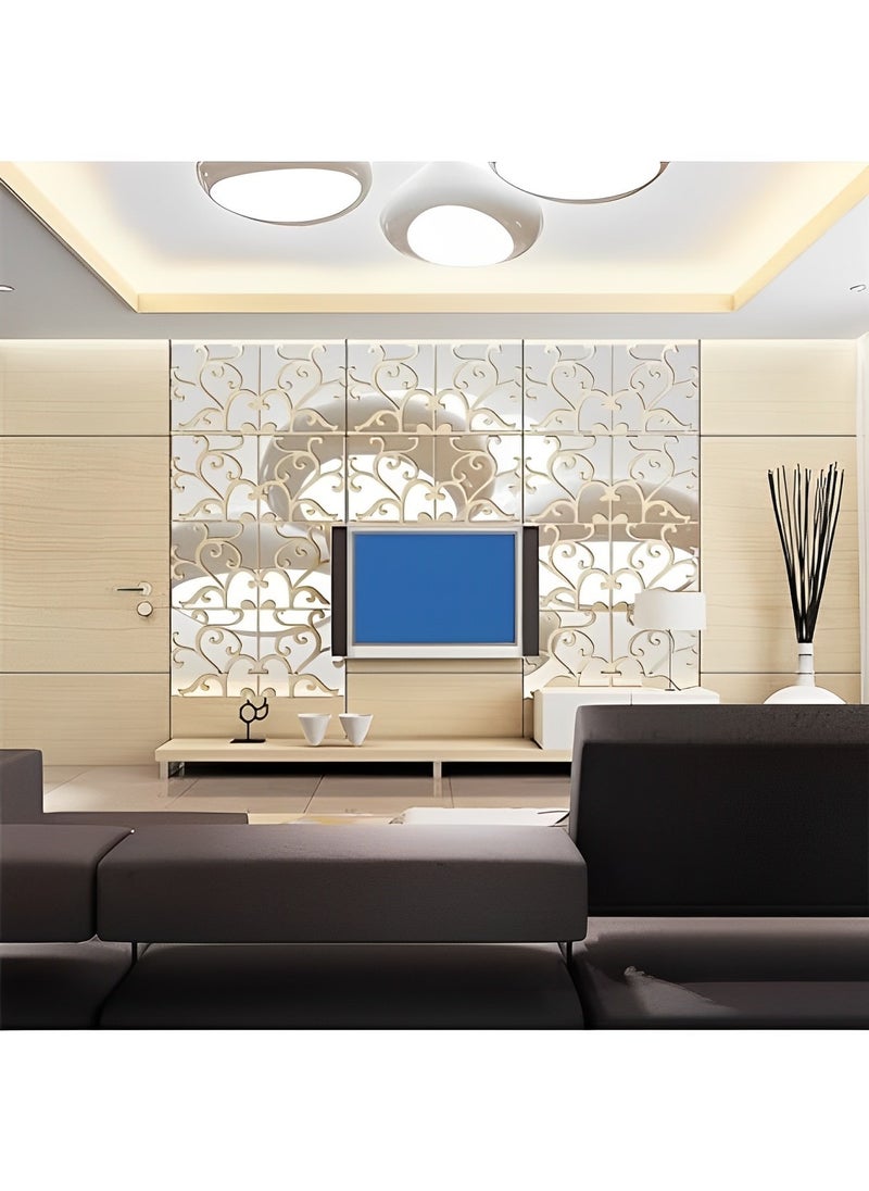 HALAMODO - 4PCS DIY 3D Mirror Wall Stickers with Square Geometric Pattern Self Adhesive Mirror Plastic Wall Sheet Tiles Made of Acrylic Material Ideal as Home Decoration for Living Room Bedroom Stair Wall Decor - Image 1