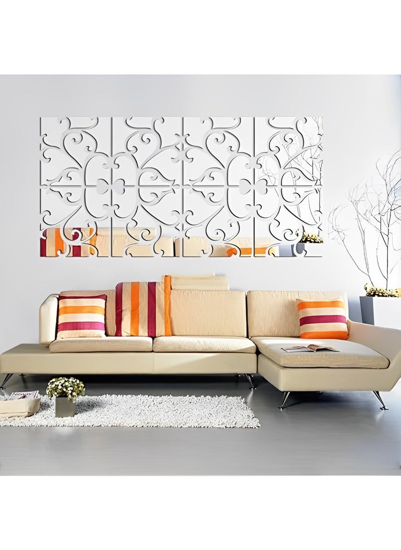 HALAMODO - 4PCS DIY 3D Mirror Wall Stickers with Square Geometric Pattern Self Adhesive Mirror Plastic Wall Sheet Tiles Made of Acrylic Material Ideal as Home Decoration for Living Room Bedroom Stair Wall Decor - Image 1