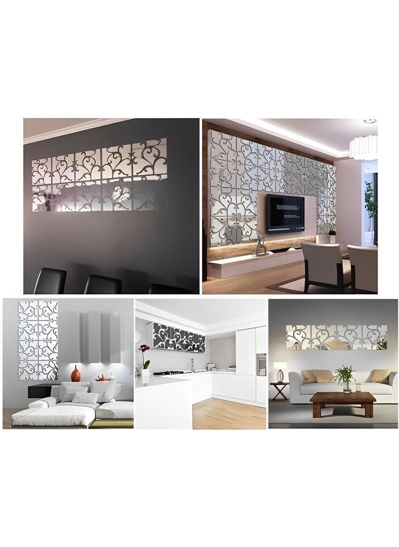 HALAMODO - 4PCS DIY 3D Mirror Wall Stickers with Square Geometric Pattern Self Adhesive Mirror Plastic Wall Sheet Tiles Made of Acrylic Material Ideal as Home Decoration for Living Room Bedroom Stair Wall Decor - Image 1
