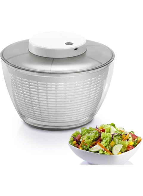 Automatic 4.5L Salad Spinner – Rechargeable Vegetable & Fruit Washer with Bowl, Quick Lettuce Dryer, Anti-Shake, Easy Drain, Compact Storage – White