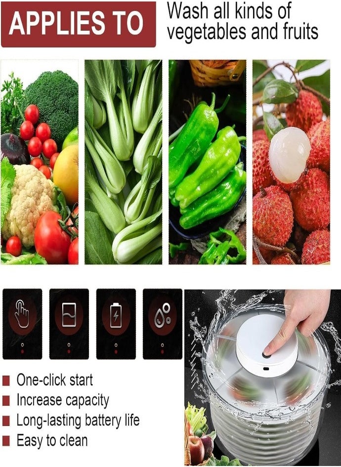 XVersion Automatic 4.5L Salad Spinner – Rechargeable Vegetable & Fruit Washer with Bowl, Quick Lettuce Dryer, Anti-Shake, Easy Drain, Compact Storage – White  - Image 5