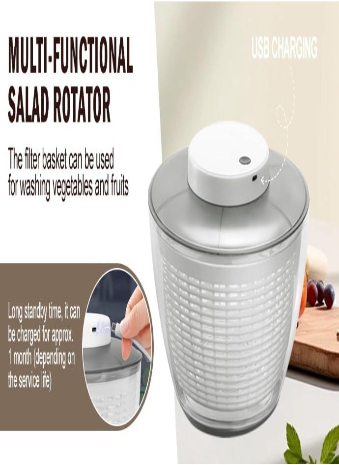 Automatic 4.5L Salad Spinner – Rechargeable Vegetable & Fruit Washer with Bowl, Quick Lettuce Dryer, Anti-Shake, Easy Drain, Compact Storage – White