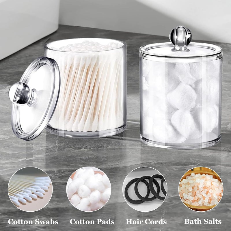 SheeChung 4-Pack Clear Acrylic Apothecary Jars - (2) 12oz & (2) 10oz Qtip Holder Set - Shatterproof Bathroom Vanity Organizer for Cotton Swabs, Balls, Pads, Floss Picks - Image 5