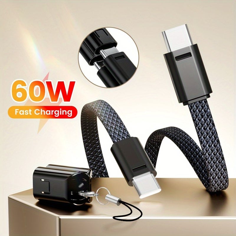 كابل شحن سريع OLED 60W من USB-C إلى USB-C، قصير، مع مفتاح بيانات، مناسب لهواتف iPhone 15 و 16 - Image 1
