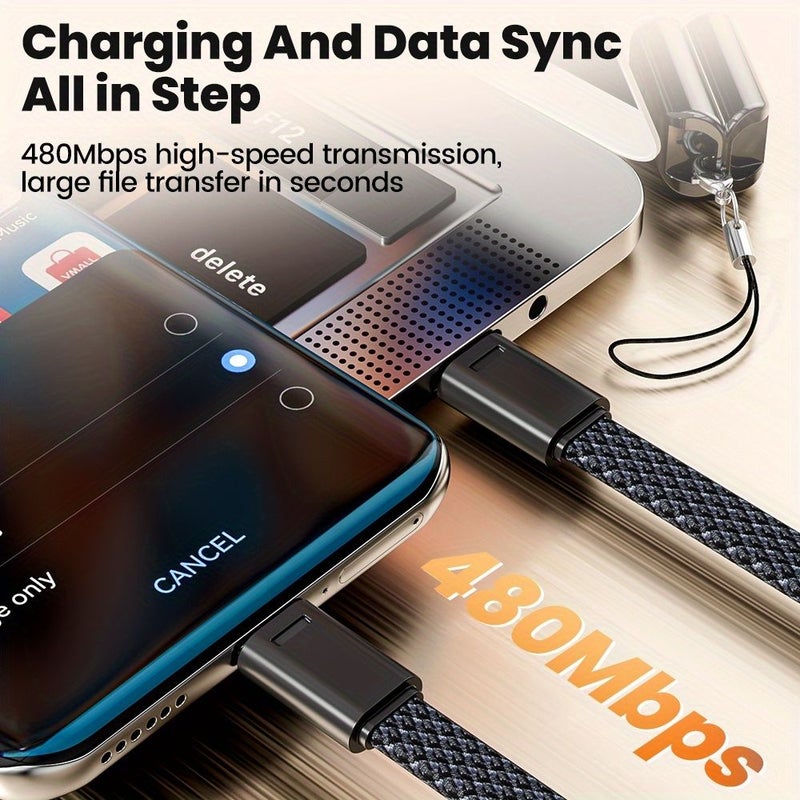 كابل شحن سريع OLED 60W من USB-C إلى USB-C، قصير، مع مفتاح بيانات، مناسب لهواتف iPhone 15 و 16 - Image 3
