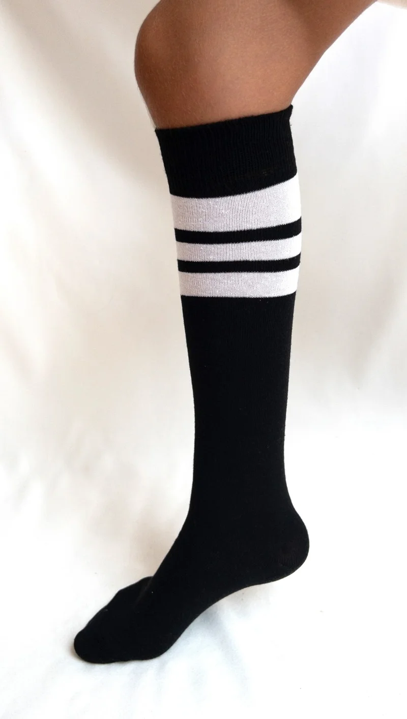 Ciho Socks 4 Pairs Girls Women Mixed Striped Non-Slip Below Knee Middle School High School College School Socks
