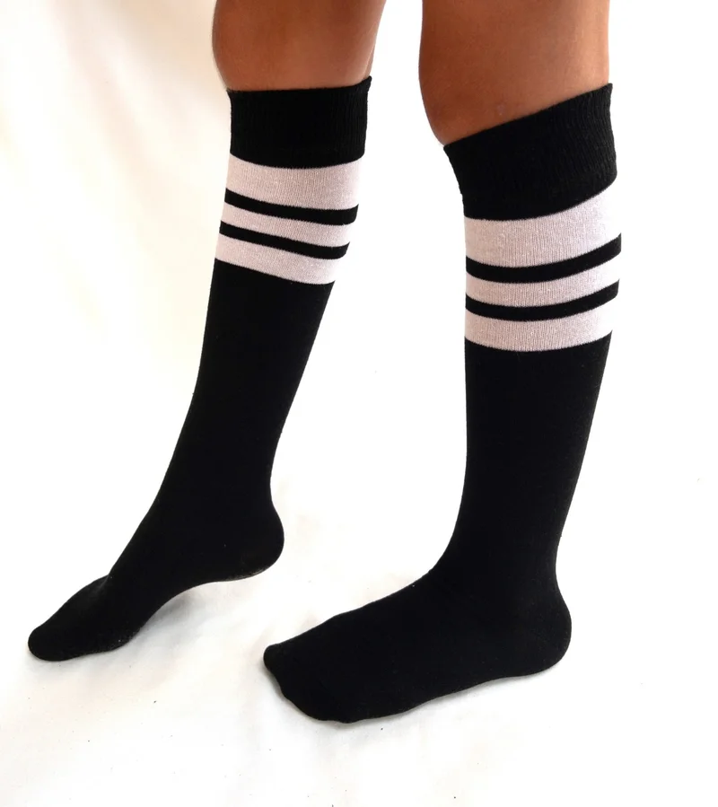 Ciho Socks 4 Pairs Girls Women Mixed Striped Non-Slip Below Knee Middle School High School College School Socks