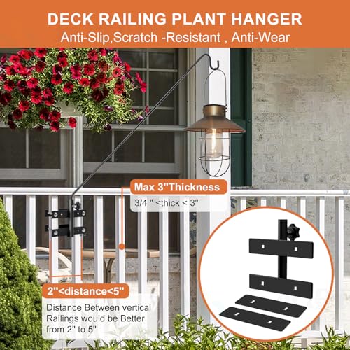 IVOODi Heavy Duty Deck Hook-Deck Railing Plant Hanger, 29 to 43 Inch Extended Bird Feeder Hanger W/Double Clamps,Versatile Deck Shepherd Hook for Hanging Bird Feeders,Lanterns,Planters etc. - Image 4