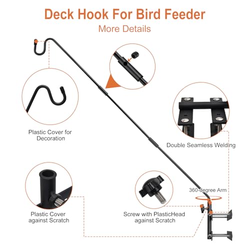 IVOODi Heavy Duty Deck Hook-Deck Railing Plant Hanger, 29 to 43 Inch Extended Bird Feeder Hanger W/Double Clamps,Versatile Deck Shepherd Hook for Hanging Bird Feeders,Lanterns,Planters etc. - Image 3