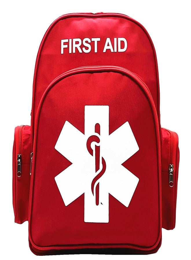 Jipemtra Red Emergency Backpack First Aid Bag Empty Medical First Aid Back Pack Treatment First Responder Trauma Bag for Camping Daycare Vacation Outdoors Pet Dog Cat Road Trip Cycling Riding (Red White) - Image 2