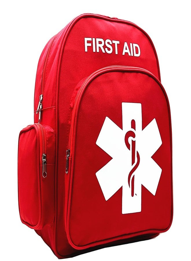 Jipemtra Red Emergency Backpack First Aid Bag Empty Medical First Aid Back Pack Treatment First Responder Trauma Bag for Camping Daycare Vacation Outdoors Pet Dog Cat Road Trip Cycling Riding (Red White) - Image 1