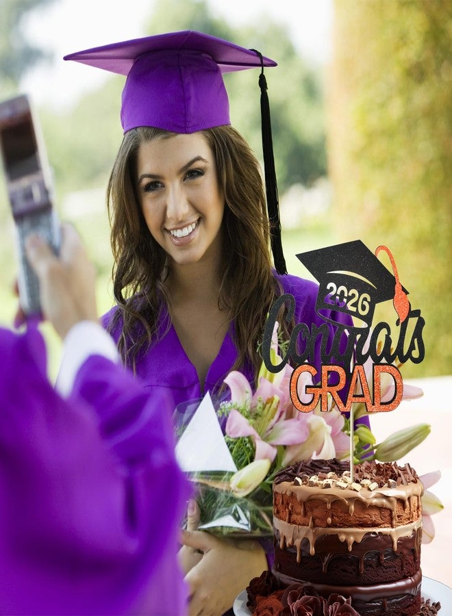 Tindobewan Class of 2026 Graduation Cake Topper - Celebrate Graduation Day with Tindobewan Glitter Congrats Grad Cake Picks Decorations(1Pcs,Black with Orange) S1 - Image 4
