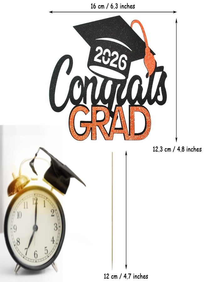 Tindobewan Class of 2026 Graduation Cake Topper - Celebrate Graduation Day with Tindobewan Glitter Congrats Grad Cake Picks Decorations(1Pcs,Black with Orange) S1 - Image 2