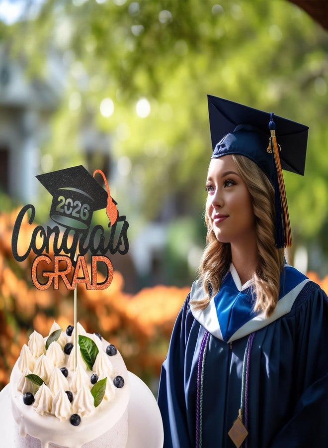 Tindobewan Class of 2026 Graduation Cake Topper - Celebrate Graduation Day with Tindobewan Glitter Congrats Grad Cake Picks Decorations(1Pcs,Black with Orange) S1 - Image 3