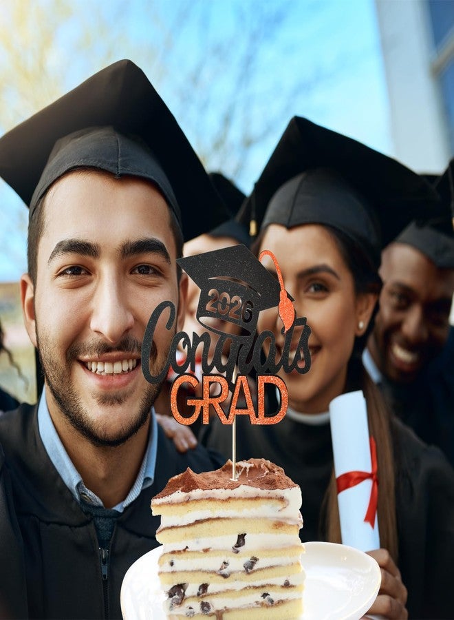 Tindobewan Class of 2026 Graduation Cake Topper - Celebrate Graduation Day with Tindobewan Glitter Congrats Grad Cake Picks Decorations(1Pcs,Black with Orange) S1 - Image 5