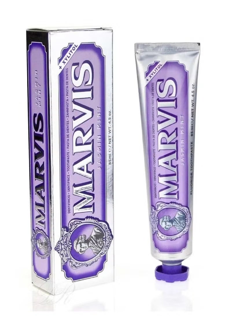 مارفيس معجون أسنان مارفيس بنكهة الياسمين والنعناع، 85 مل – نكهة زهرية ومنعشة لتفتيح الأسنان وانتعاش الفم يدوم