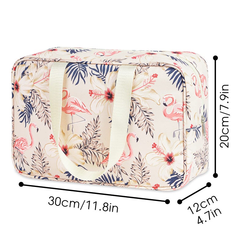 Narwey Full Size Toiletry Bag Women Large Cosmetic Bag Travel Makeup Bag Organizer Medicine Bag for Toiletries Essentials Accessories (Large, Beige Flamingo) - Image 5
