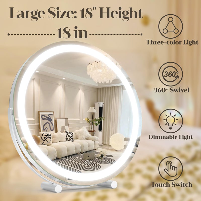 ROLOVE Makeup Mirror with Lights, 18 Inch Vanity Mirror with Lights, Lighted Makeup Mirror, Smart Touch Control Round Lighted Vanity Mirror, Tabletop ï¼† Desk Mirror, Gifts for Women, Wife, Mom, Girls - Image 4