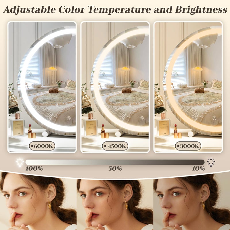 ROLOVE Makeup Mirror with Lights, 18 Inch Vanity Mirror with Lights, Lighted Makeup Mirror, Smart Touch Control Round Lighted Vanity Mirror, Tabletop ï¼† Desk Mirror, Gifts for Women, Wife, Mom, Girls - Image 3