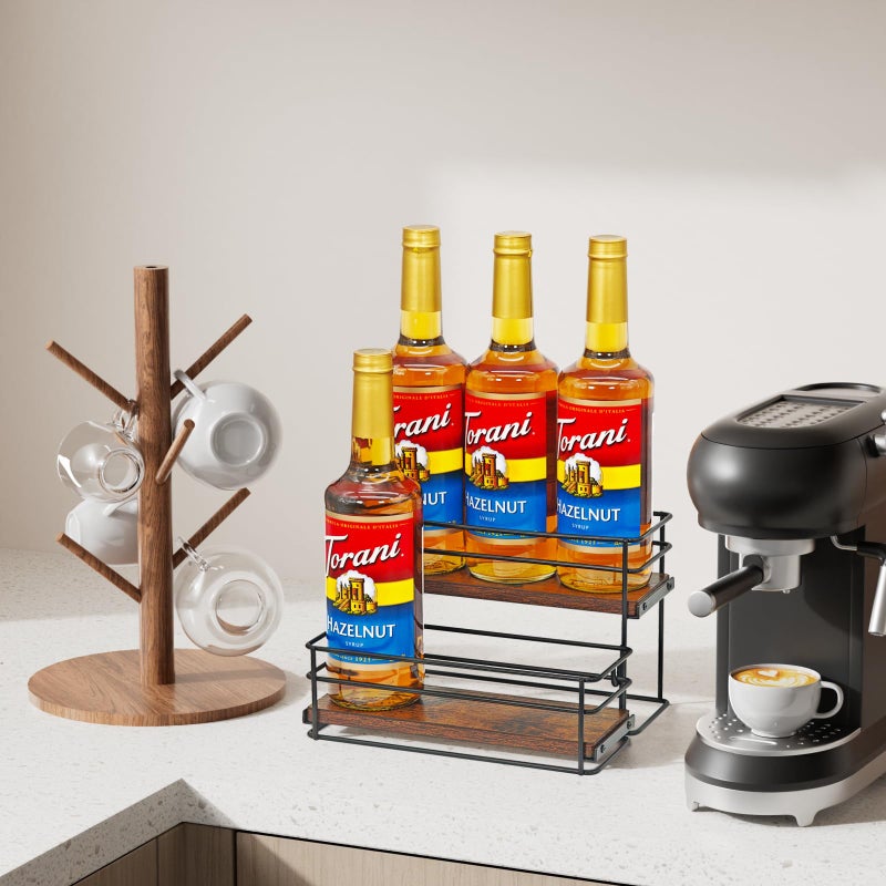 AUATRONNE 6 Bottle Capacity Coffee Syrup Rack Organizer, 2 Tier Coffee Syrup Stand Shelf, Storage Shelves for Coffee Bar, Small Wine Rack for Bar Family Storage for Syrup Wine Dressing - Image 5