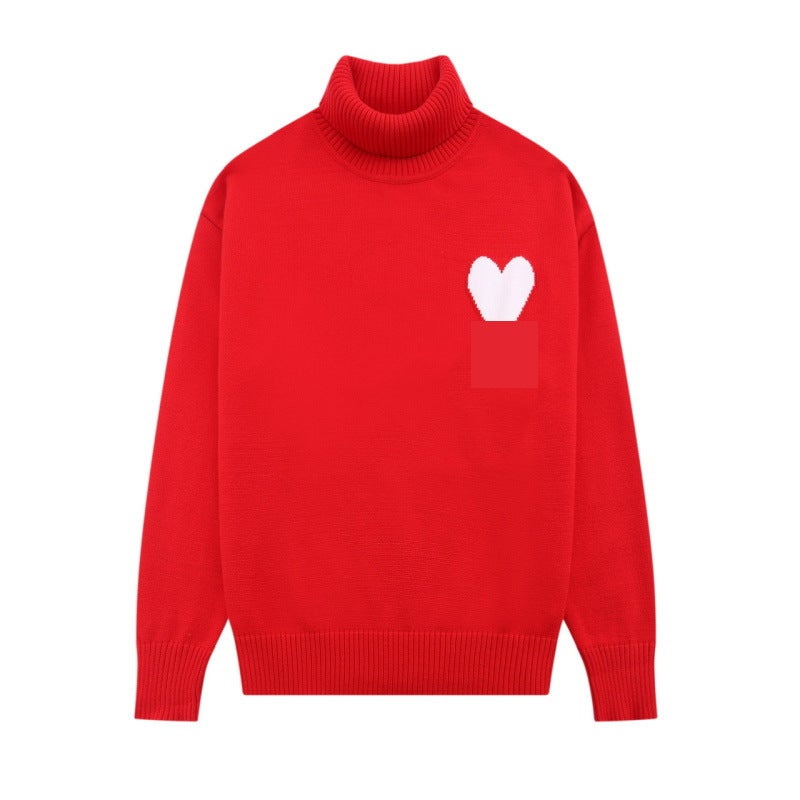 American New Fashion Heart A Embroider Lazy Style Casual Loose Turtleneck Sweater Trendy Brand Men'S And Women'S Same Style Sweater - Image 1