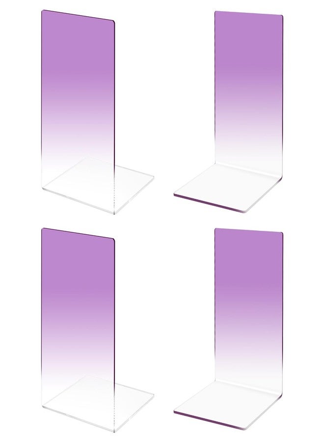 Honagu Book Ends, Acrylic Bookends, Clear Book Ends for Shelves, Desk Book Organizer, Book Holder Stand Decorative for Heavy Books, CDs, Video Games (2 Pair/4 Pieces, Gradient Purple) - Image 1