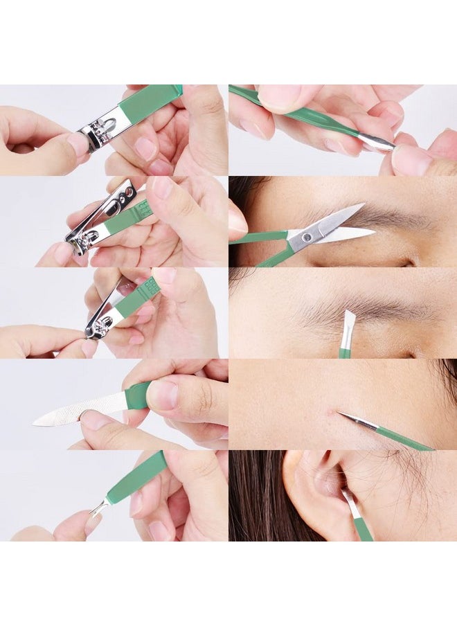 HANTEKAS - HANTEKAS Manicure Set 10 in 1 Stainless Steel, Nail Clippers Scissors Pedicure Tools Kit - Portable Travel Grooming Kit for Men and Women with Leather Case (Jade Green) - Image 1