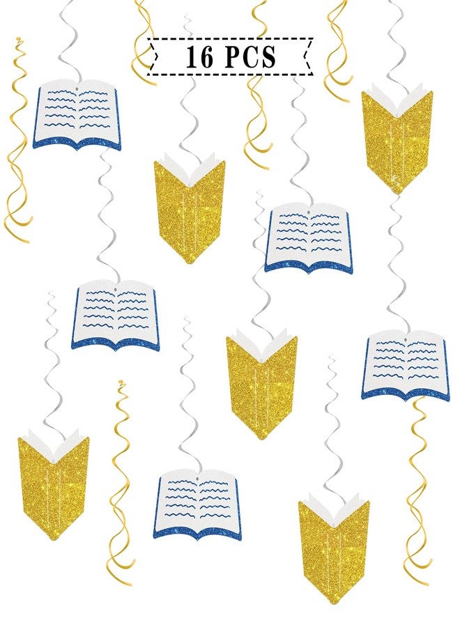 Maicaiffe زينة معلقة على شكل دوامات كتب - لامعة، 16 قطعة، لوازم تزيين المكتبة - محبو الكتب - نادي الكتاب - شرائط زينة للفصول الدراسية - زينة سقف حلزونية من رقائق معدنية لحفلات القراءة - Image 1