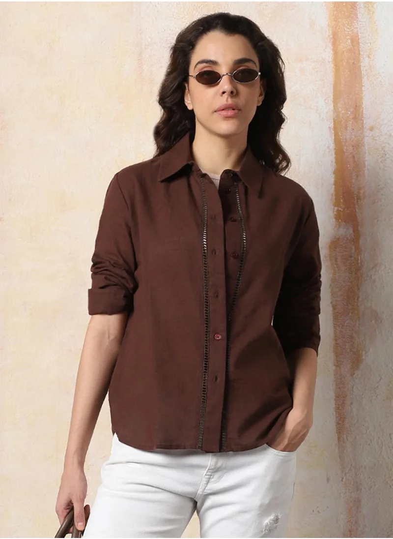 HIGH STAR Stay effortlessly stylish with this comfortable Coffee Brown Oversized Shirts Solid design crafted from Rayon featuring Long Sleeves with Button closure.