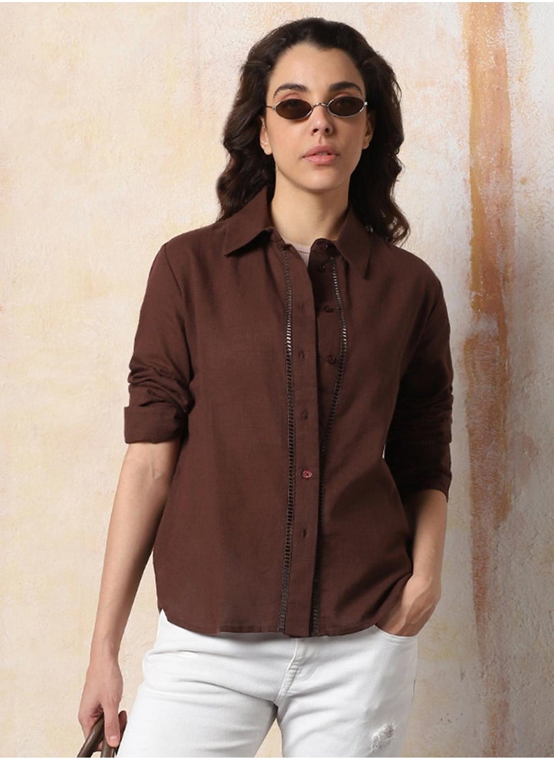 HIGH STAR - Stay effortlessly stylish with this comfortable Coffee Brown Oversized Shirts Solid design crafted from Rayon featuring Long Sleeves with Button closure. - Image 1
