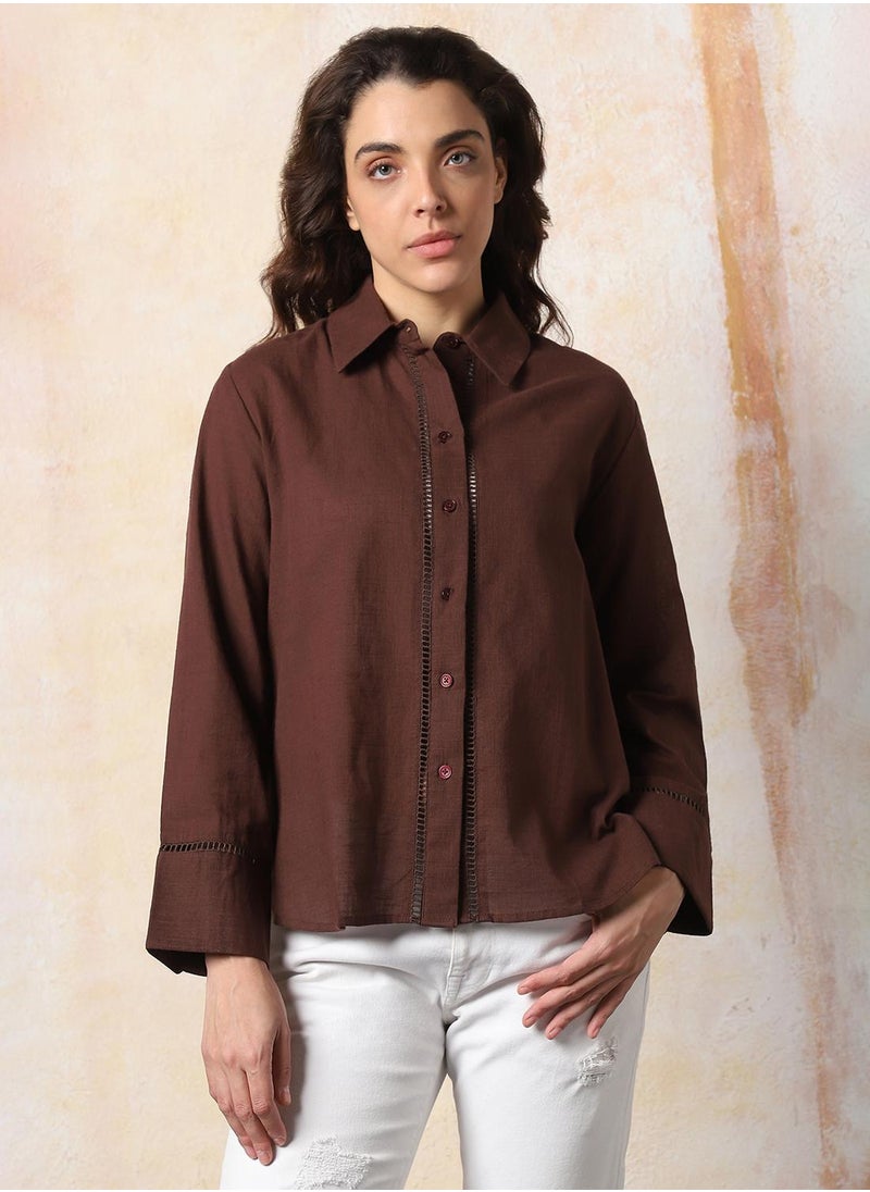 HIGH STAR - Stay effortlessly stylish with this comfortable Coffee Brown Oversized Shirts Solid design crafted from Rayon featuring Long Sleeves with Button closure. - Image 1