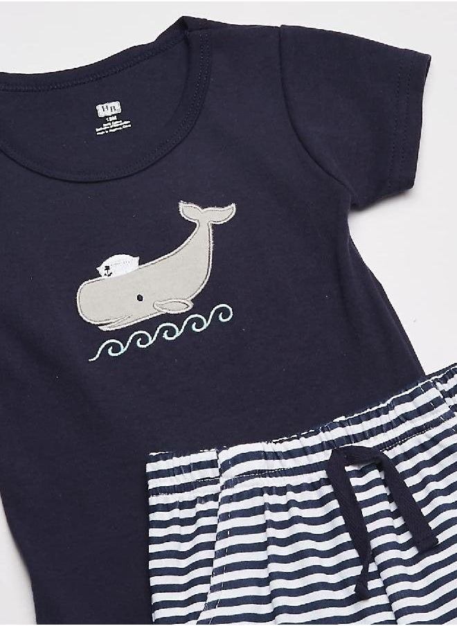 hudson baby Hudson Baby Unisex Baby Cotton Bodysuit, Shorts and Shoe Set, Sailor Whale, 6-9 Months  - Image 2