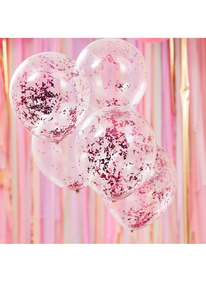 Ginger Ray Pink Confetti Transparent Balloons 30cm 5-Pack - Image 2