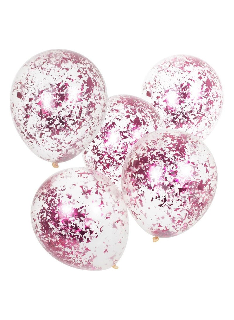 Ginger Ray Pink Confetti Transparent Balloons 30cm 5-Pack - Image 1