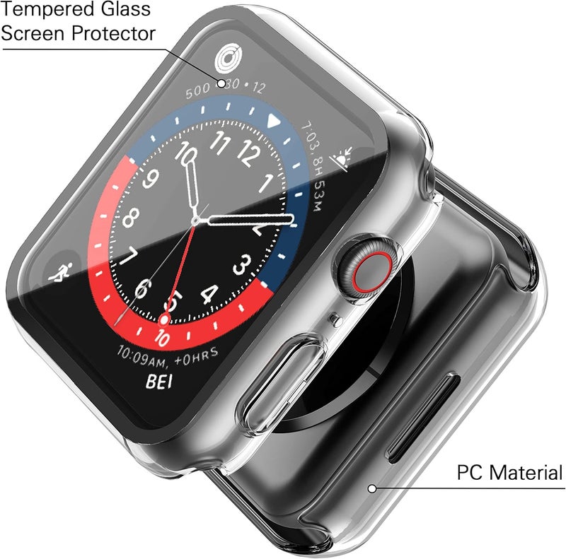 Misxi 2 Pack Hard PC Case For Apple Watch Series 7 45mm, With Tempered Glass Screen Protector Ultra-Thin Scratch Resistant Overall Protective - Transparent - Image 3