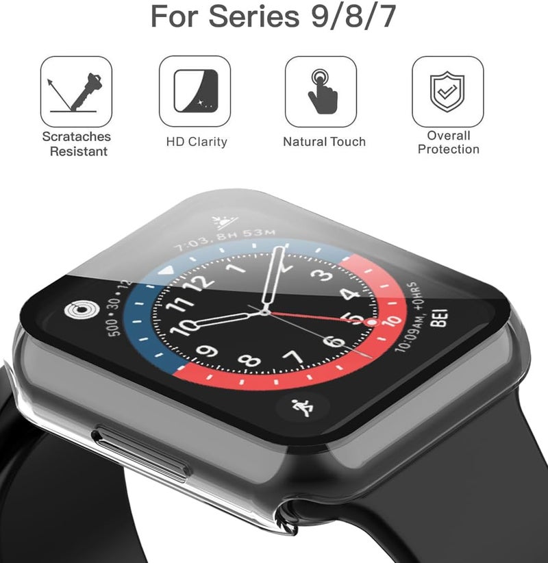 Misxi 2 Pack Hard PC Case For Apple Watch Series 7 45mm, With Tempered Glass Screen Protector Ultra-Thin Scratch Resistant Overall Protective - Transparent - Image 2
