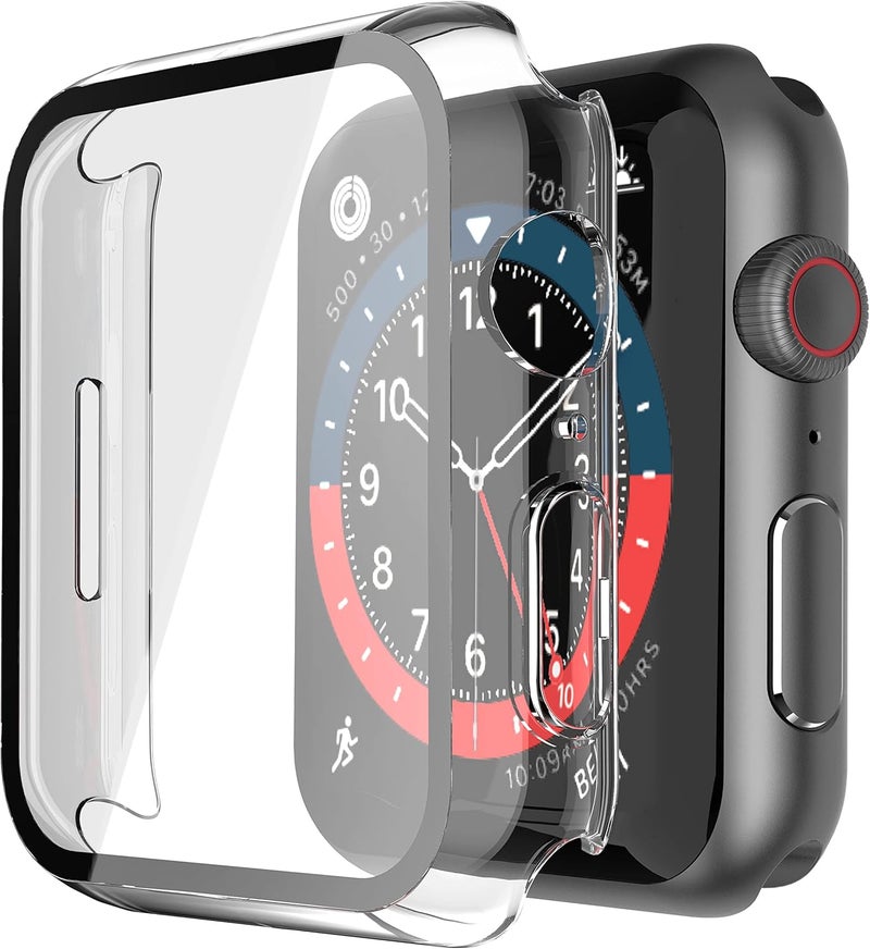Misxi 2 Pack Hard PC Case For Apple Watch Series 7 45mm, With Tempered Glass Screen Protector Ultra-Thin Scratch Resistant Overall Protective - Transparent - Image 1