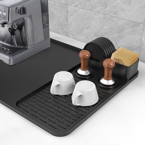 Garolue Silicone Coffee Mat with 6 Coasters,24"x16" Counter Bar Mat Fits Under Coffee Maker/Pot & Espresso Machine, Bar Aceessories,Detachable Drying Pad for Tamper,Sugar Packets,Cups & Countertop Protection - Image 5