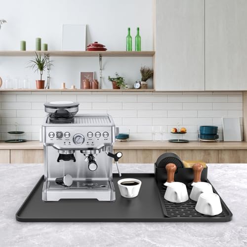 Garolue Silicone Coffee Mat with 6 Coasters,24"x16" Counter Bar Mat Fits Under Coffee Maker/Pot & Espresso Machine, Bar Aceessories,Detachable Drying Pad for Tamper,Sugar Packets,Cups & Countertop Protection - Image 3
