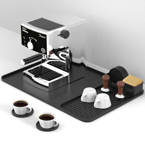 Garolue Silicone Coffee Mat with 6 Coasters,24"x16" Counter Bar Mat Fits Under Coffee Maker/Pot & Espresso Machine, Bar Aceessories,Detachable Drying Pad for Tamper,Sugar Packets,Cups & Countertop Protection - Image 1